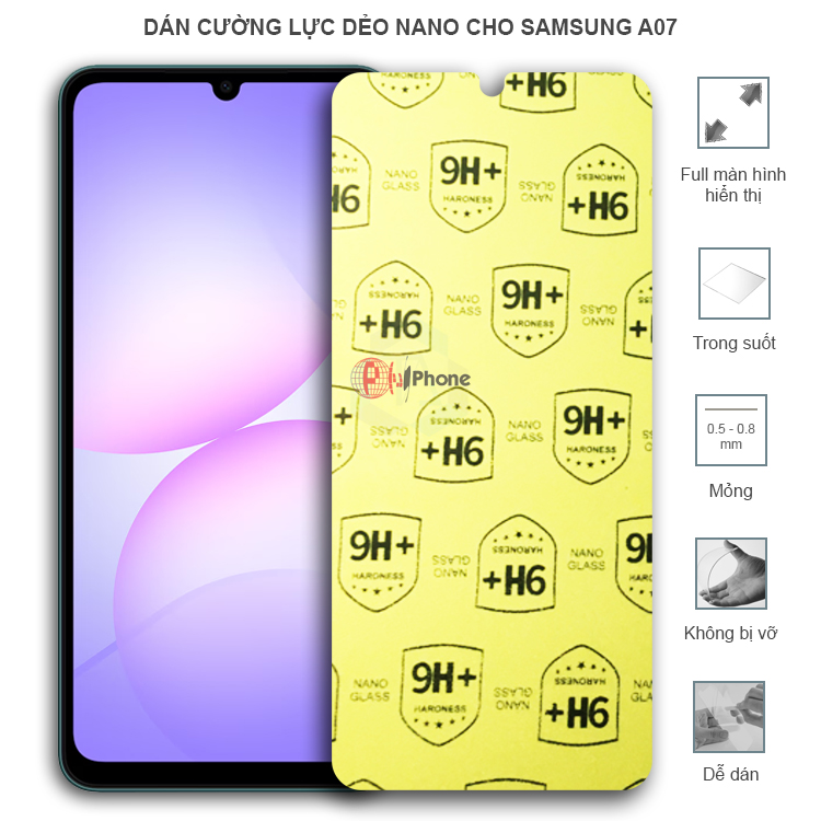Dán cường lực dẻo trong hoặc nhám cho Samsung A07