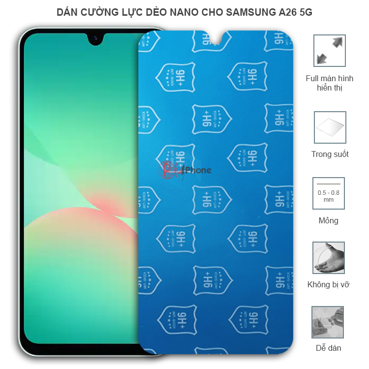 Dán cường lực dẻo trong hoặc nhám cho Samsung A26 5G