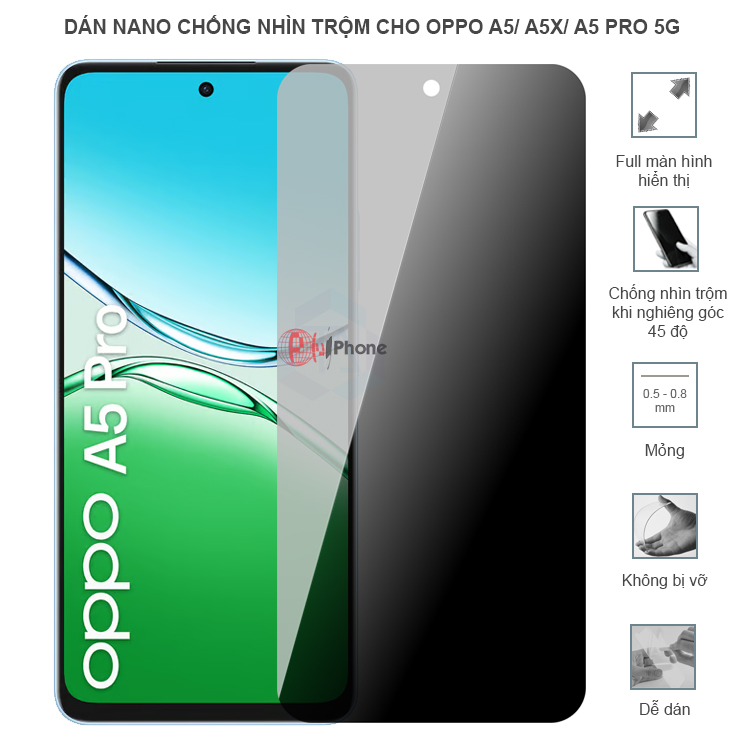 Dán cường lực dẻo chống nhìn trộm trong HD hoặc nhám AG cho Oppo A5/ A5x/ Oppo A5 Pro/ A5 Pro 5G