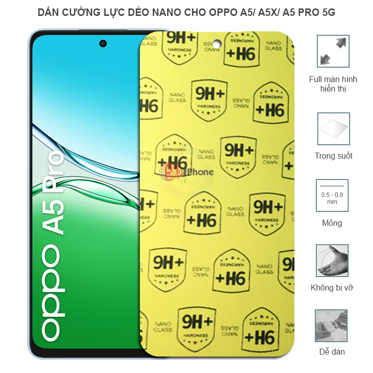 Dán cường lực dẻo trong hoặc nhám cho Oppo A5/ A5x/ Oppo A5 Pro/ A5 Pro 5G