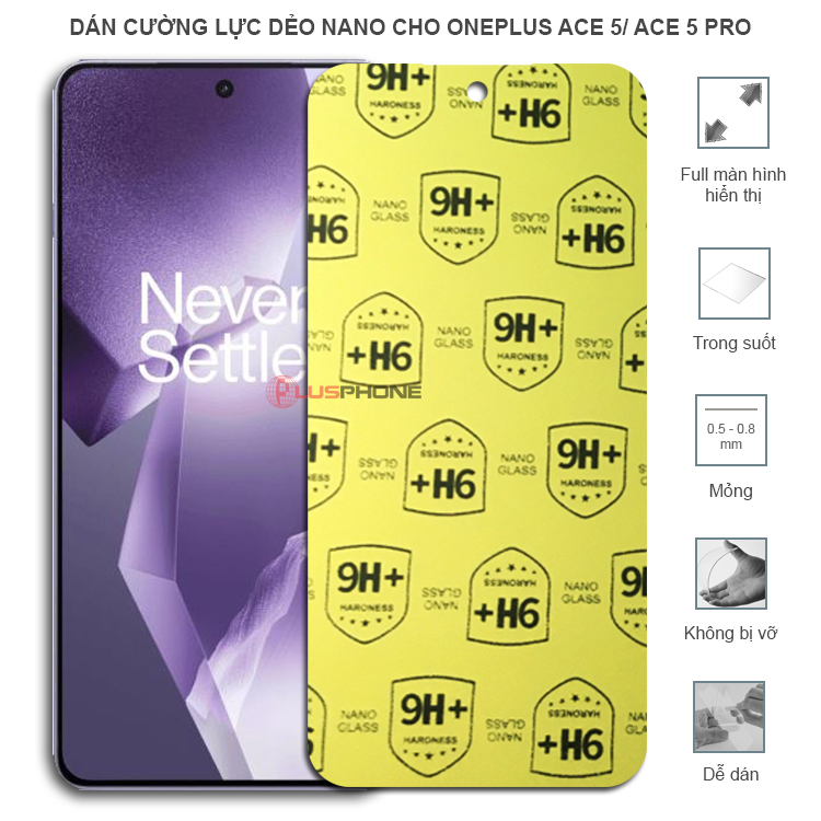 Dán cường lực dẻo trong hoặc nhám cho OnePlus Ace 5/ Ace 5 Pro