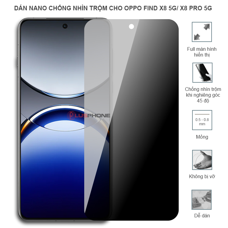 Dán cường lực dẻo chống nhìn trộm trong HD hoặc nhám AG cho Oppo Find X8 5G/ Find X8 Pro 5G