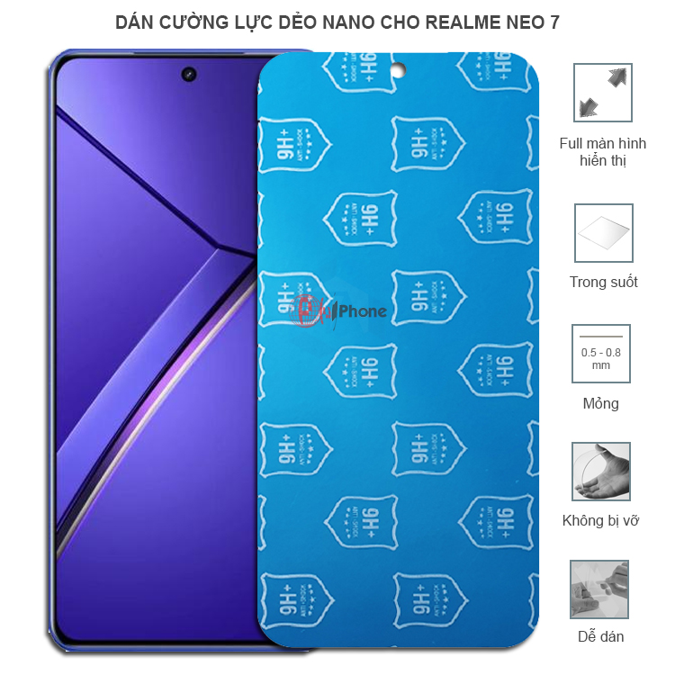 Dán cường lực dẻo trong hoặc nhám cho Realme Neo 7 (Neo7)