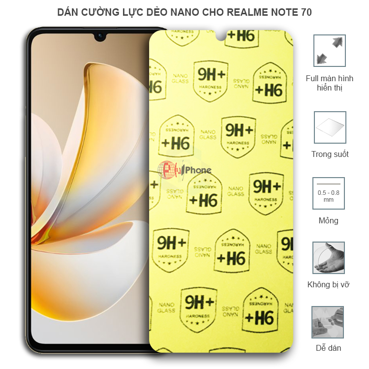 Dán cường lực dẻo trong hoặc nhám cho Realme Note 70