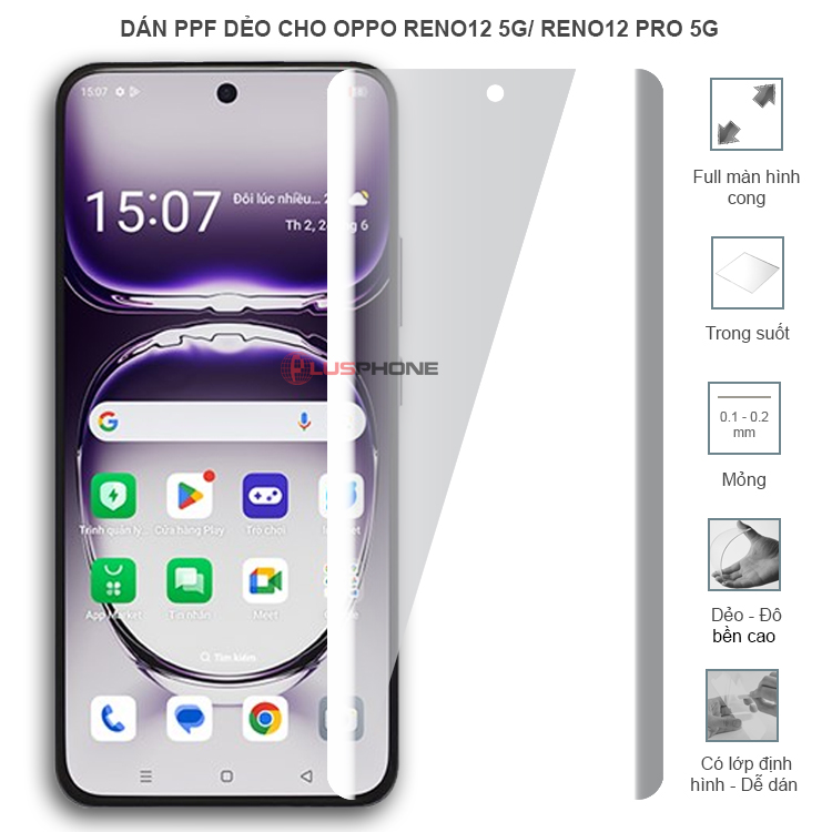 Dán PPF dẻo full màn hình trong hoặc nhám cho Oppo reno12 5G/ Reno 12 Pro 5G