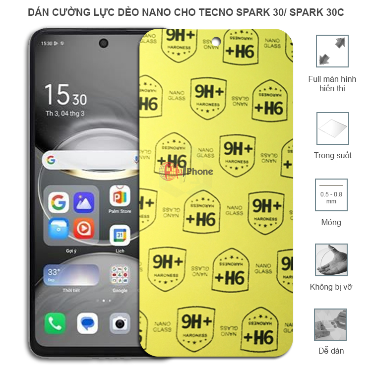 Dán cường lực dẻo trong hoặc nhám cho Tecno Spark 30/ Spark 30c