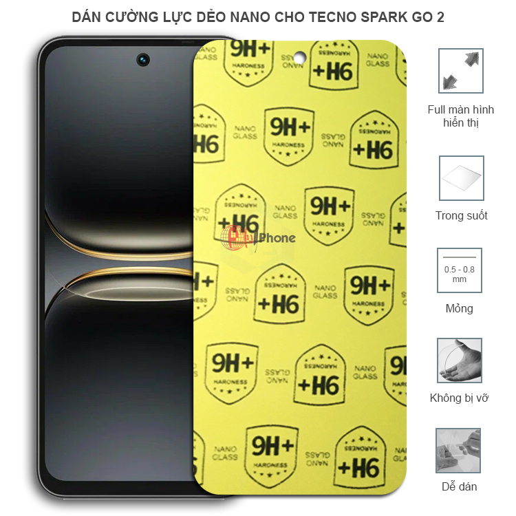 Dán cường lực dẻo trong hoặc nhám cho Tecno Spark Go 2