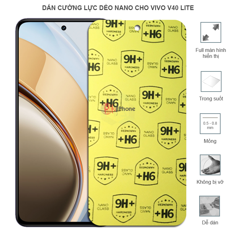 Dán cường lực dẻo trong hoặc nhám cho Vivo V40 Lite