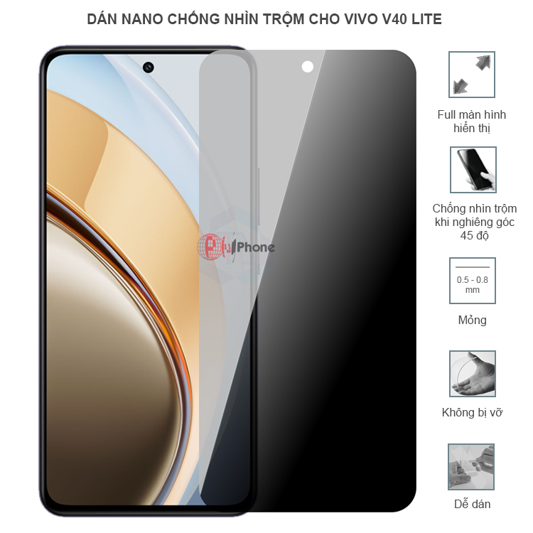 Dán cường lực dẻo chống nhìn trộm trong HD hoặc nhám AG cho Vivo V40 Lite