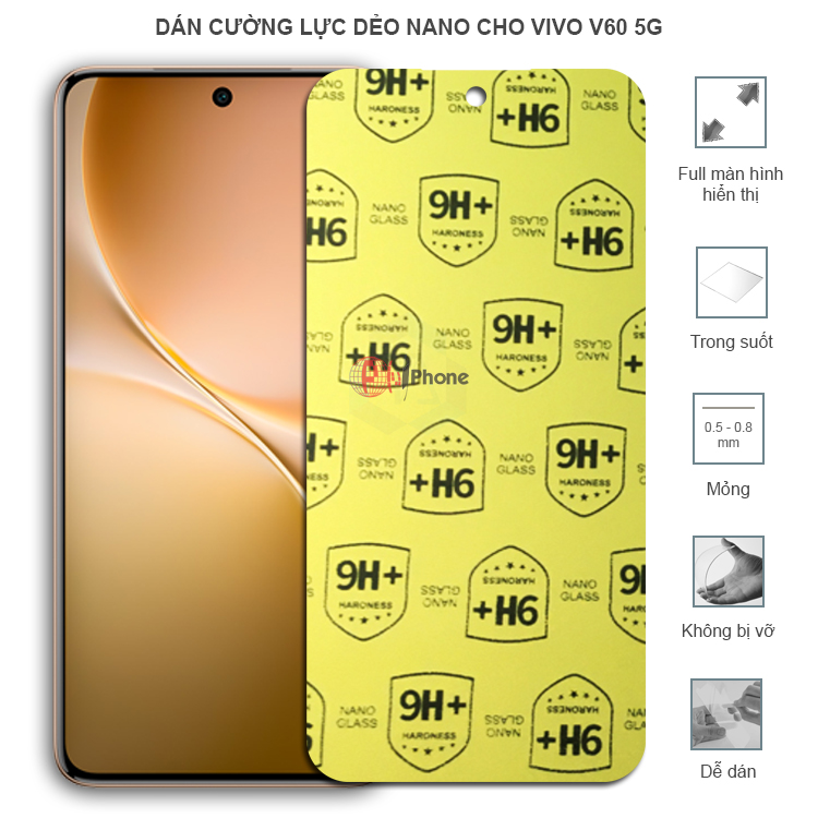 Dán cường lực dẻo trong hoặc nhám cho Vivo V60 5G