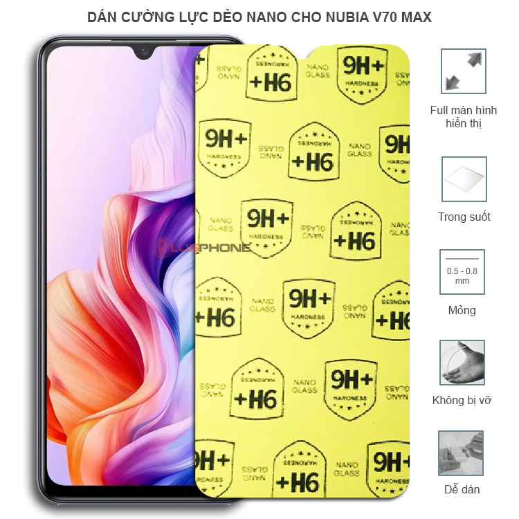 Dán cường lực dẻo trong hoặc nhám cho Nubia V70 Max