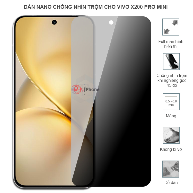 Dán cường lực dẻo chống nhìn trộm độ trong suốt cao cho Vivo X200 Pro Mini