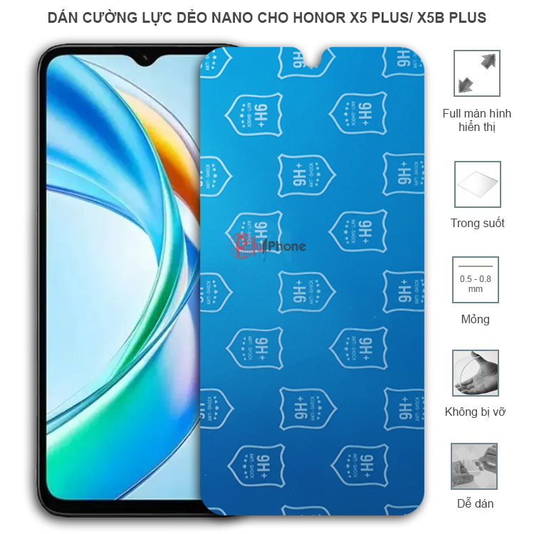 Dán cường lực dẻo trong hoặc nhám cho Honor X5 Plus/ X5b Plus