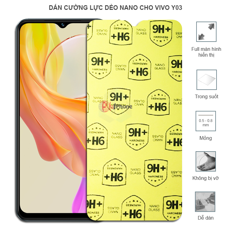Dán cường lực dẻo trong hoặc nhám cho Vivo Y03