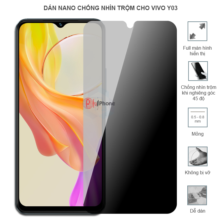 Dán cường lực dẻo chống nhìn trộm trong HD hoặc nhám AG cho Vivo Y03
