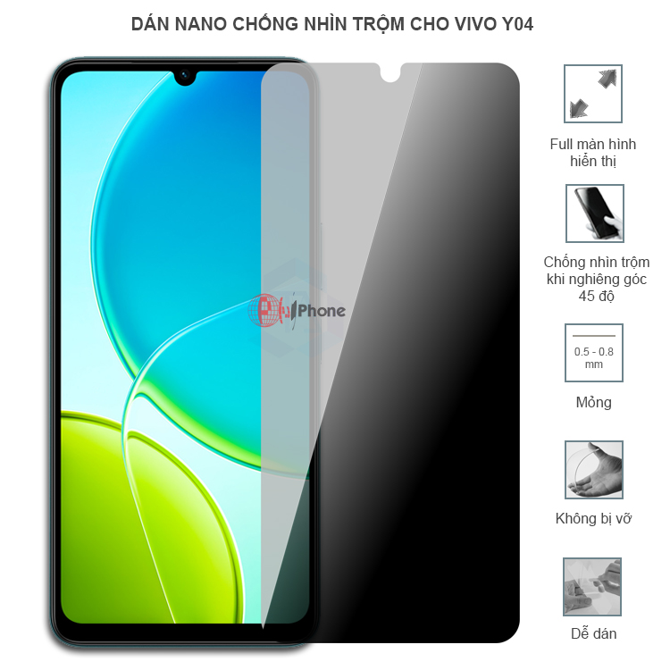 Dán cường lực dẻo chống nhìn trộm trong HD hoặc nhám AG cho Vivo Y04