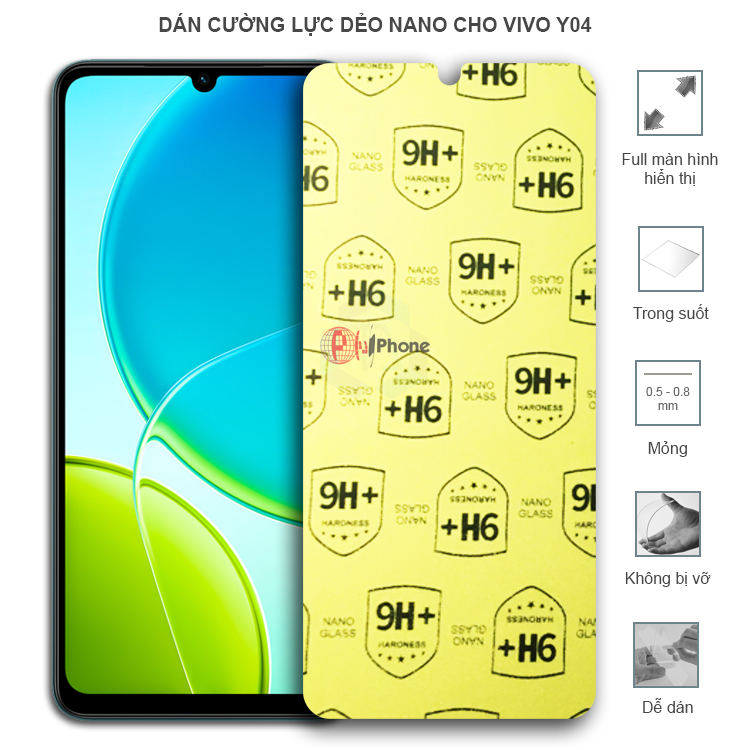 Dán cường lực dẻo trong hoặc nhám cho Vivo Y04