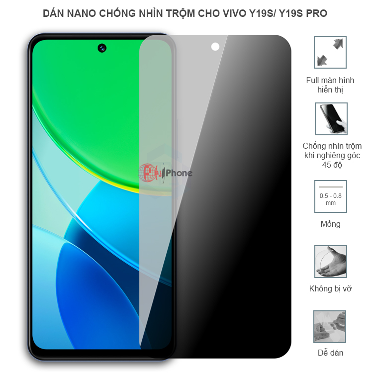 Dán cường lực dẻo chống nhìn trộm trong HD hoặc nhám AG cho Vivo Y19s/ Y19s Pro