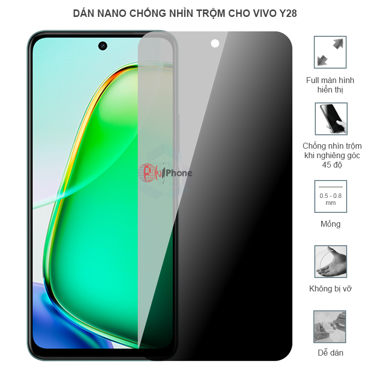 Dán cường lực dẻo chống nhìn trộm trong HD hoặc nhám AG cho Vivo Y28