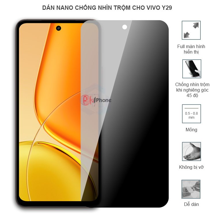 Dán cường lực dẻo chống nhìn trộm trong HD hoặc nhám AG cho Vivo Y29