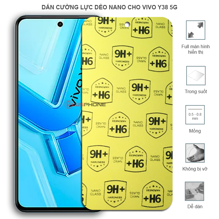 Dán cường lực dẻo trong hoặc nhám cho Vivo Y38 5G