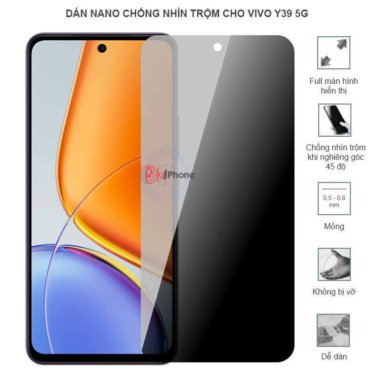 Dán cường lực dẻo chống nhìn trộm trong HD hoặc nhám AG cho Vivo Y39 5G
