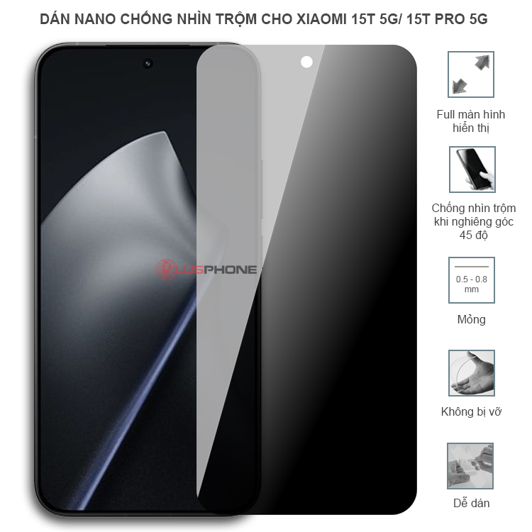 Dán cường lực dẻo chống nhìn trộm độ trong suốt cao cho Xiaomi 15T 5G/ 15T Pro 5G