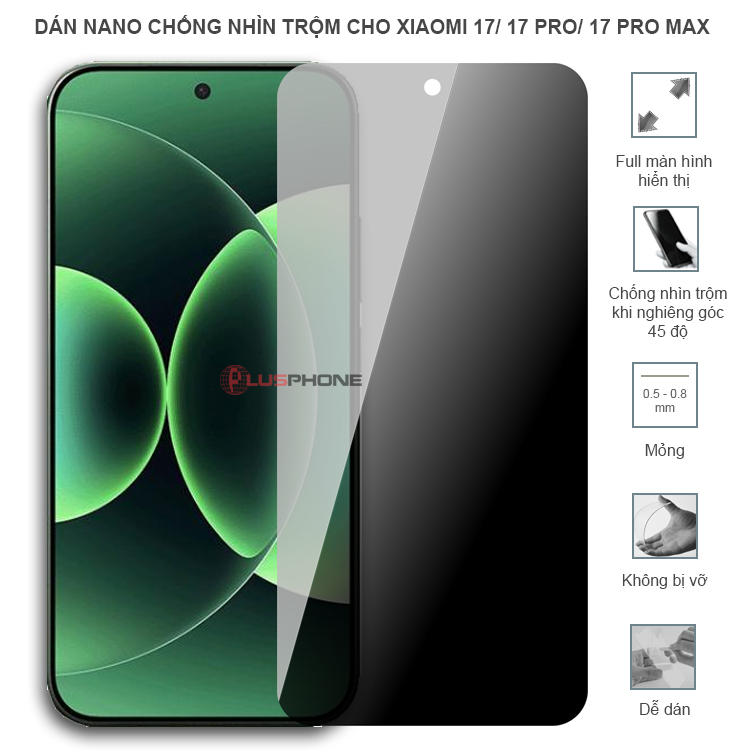Dán cường lực dẻo chống nhìn trộm độ trong suốt cao cho Xiaomi 17/ 17 Pro/ 17 Pro Max