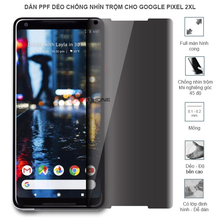 Dán PPF dẻo chống nhìn trộm độ trong suốt cao cho Google Pixel 2XL
