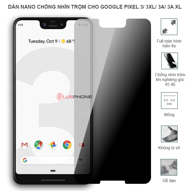 Dán cường lực dẻo chống nhìn trộm độ trong suốt cao cho Google Pixel 3/ Pixel 3XL/ Pixel 3a/ Pixel 3a XL