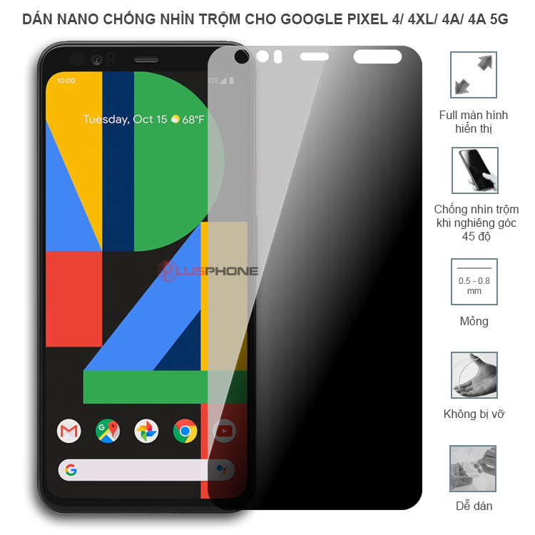 Dán cường lực dẻo chống nhìn trộm độ trong suốt cao cho Google Pixel 4/ Pixel 4XL/ Pixel 4a/ Pixel 4a 5G