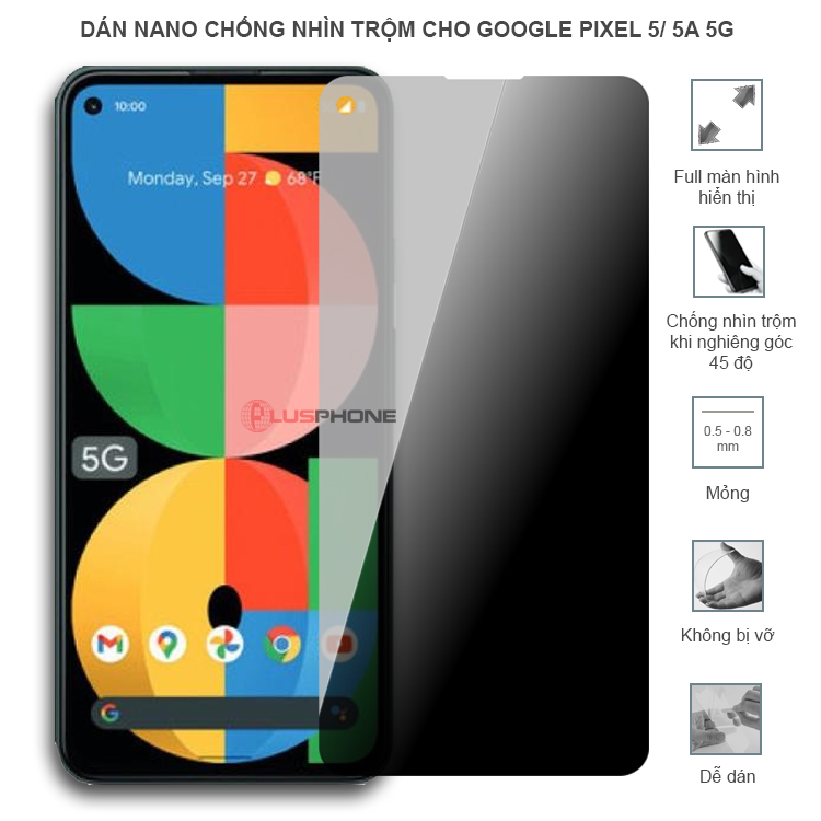Dán cường lực dẻo chống nhìn trộm độ trong suốt cao cho Google Pixel 5/ Pixel 5a 5G