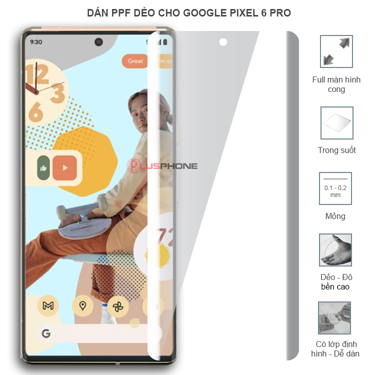Dán PPF dẻo full màn hình trong hoặc nhám cho Google Pixel 6 Pro