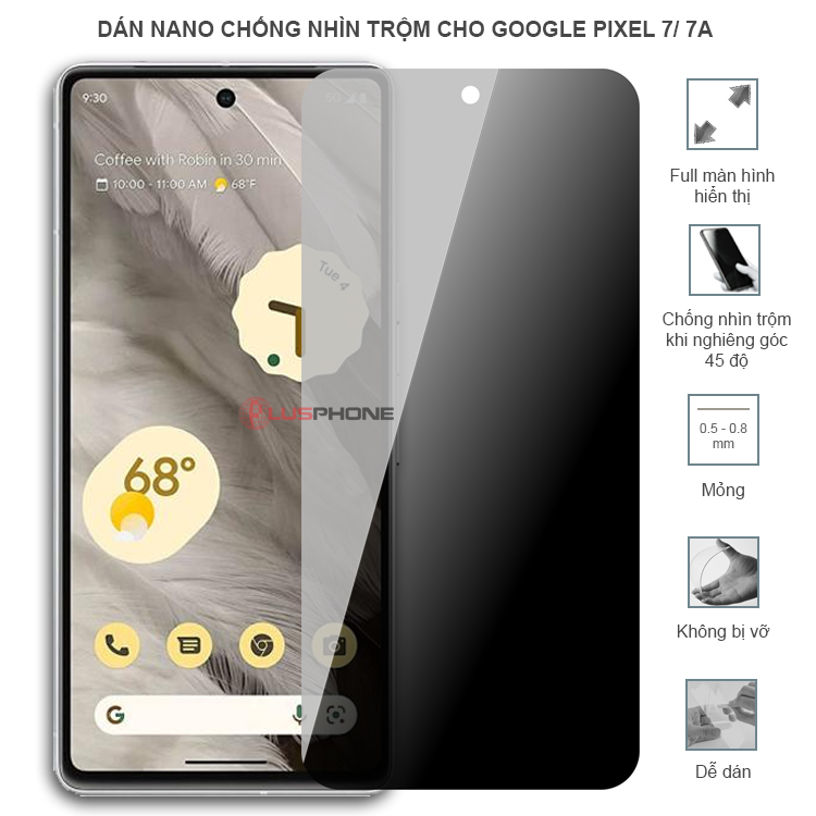 Dán cường lực dẻo chống nhìn trộm độ trong suốt cao cho Google Pixel 7/ Pixel 7a