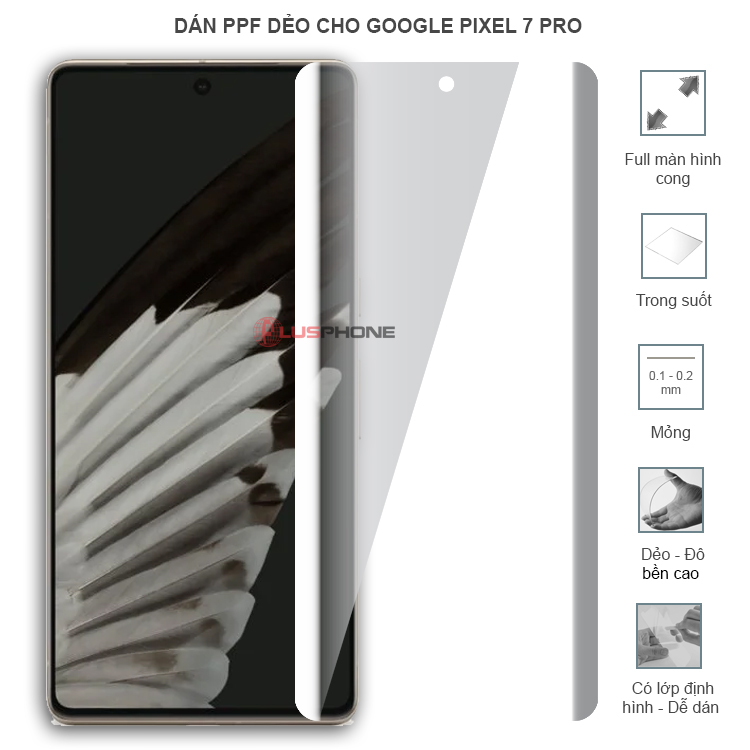 Dán PPF dẻo full màn hình trong hoặc nhám cho Google Pixel 7 Pro