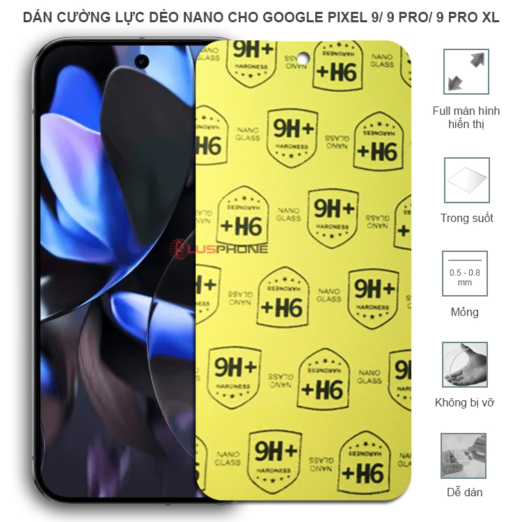 Dán cường lực dẻo trong hoặc nhám cho Google Pixel 9/ Pixel 9a/ Pixel 9 Pro/ Pixel 9 Pro XL