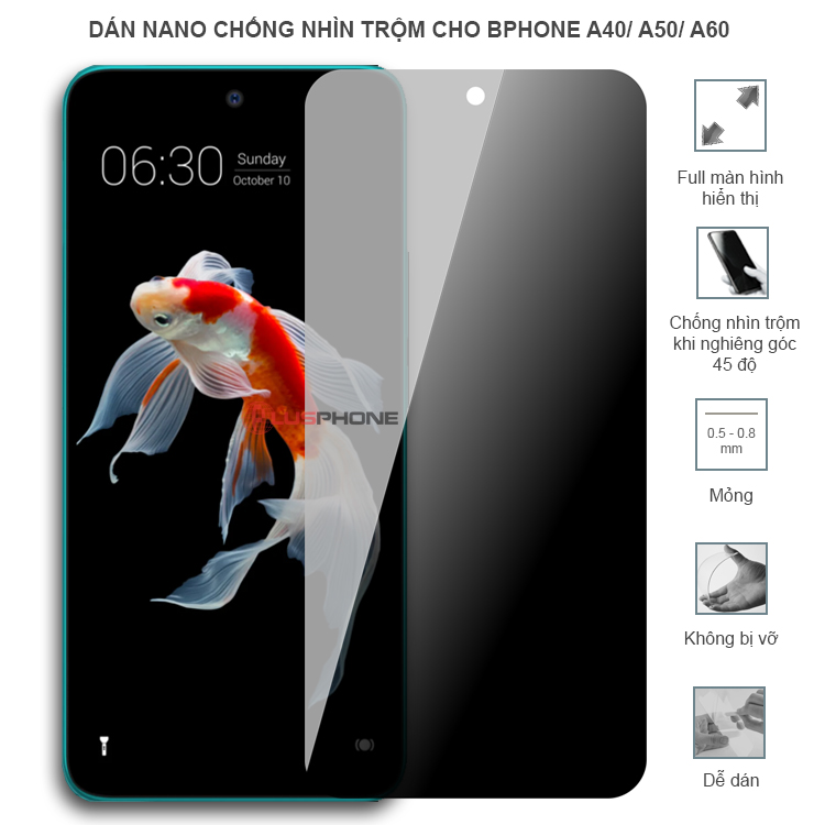 Dán cường lực dẻo chống nhìn trộm trong HD hoặc nhám AG cho Bphone A40/ A50/ A60