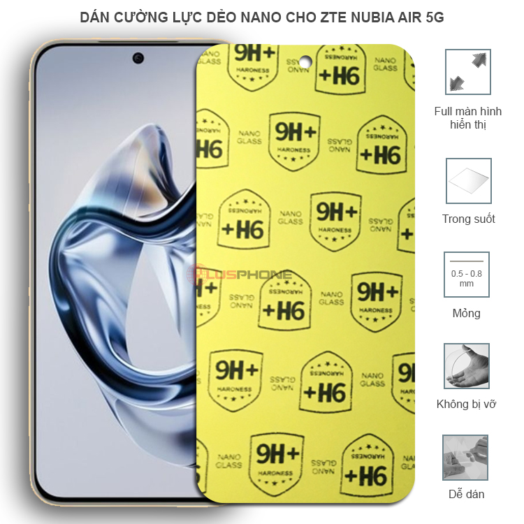 Dán cường lực dẻo trong hoặc nhám cho ZTE Nubia Air 5G