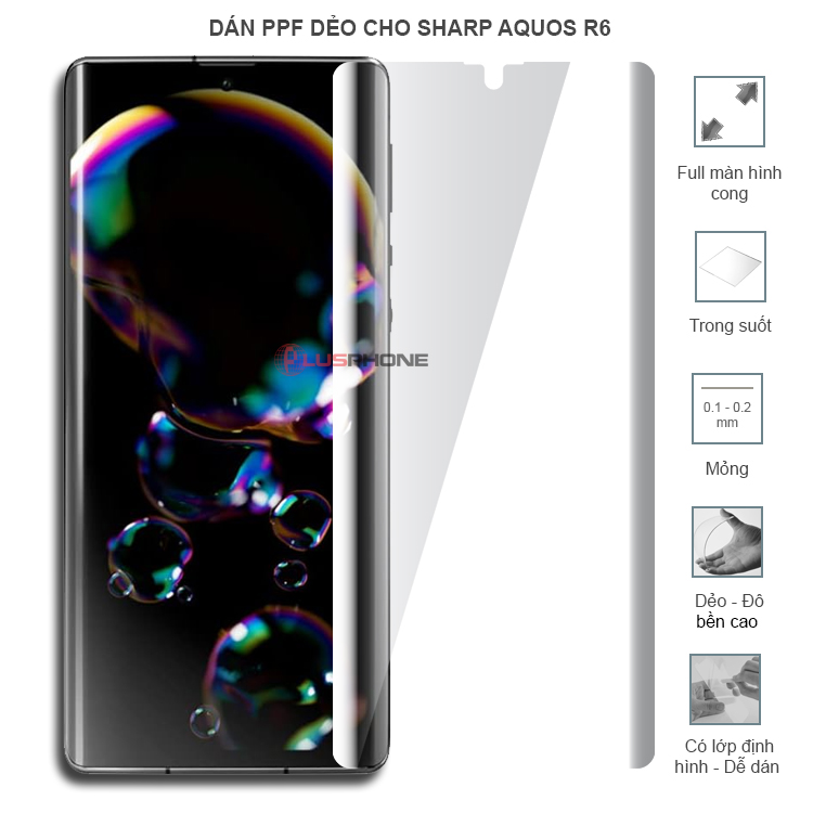 Dán PPF dẻo full màn hình trong hoặc nhám mặt trước, sau cho Sharp Aquos R6