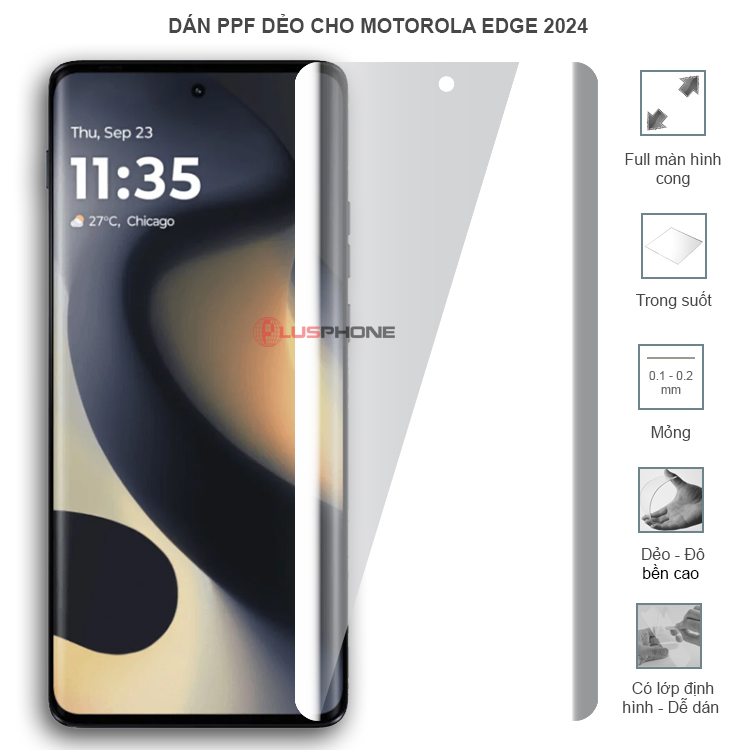 Dán PPF dẻo full màn hình trong hoặc nhám cho Motorola Edge 2024