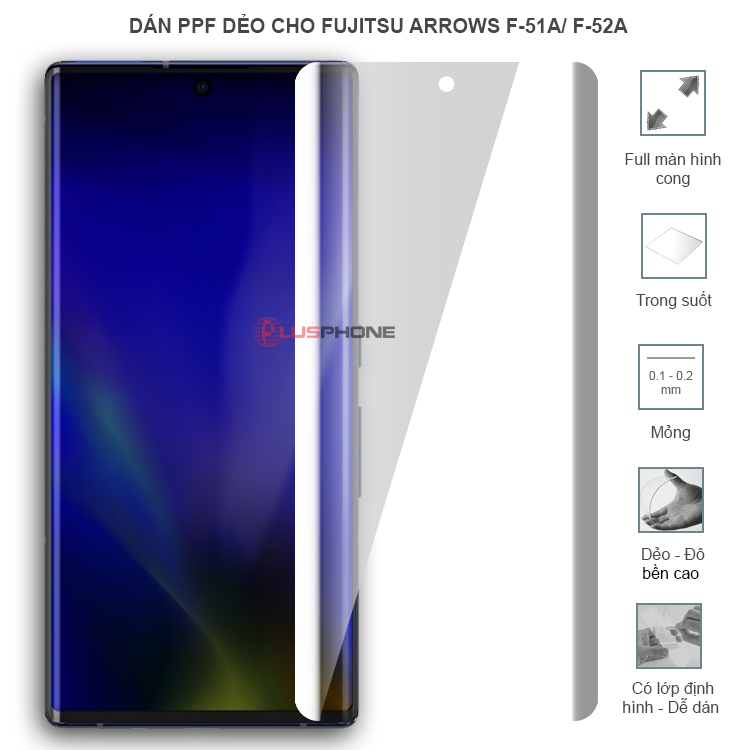 Dán PPF dẻo full màn hình trong hoặc nhám cho Fujitsu Arrows F-51A/ F-52A