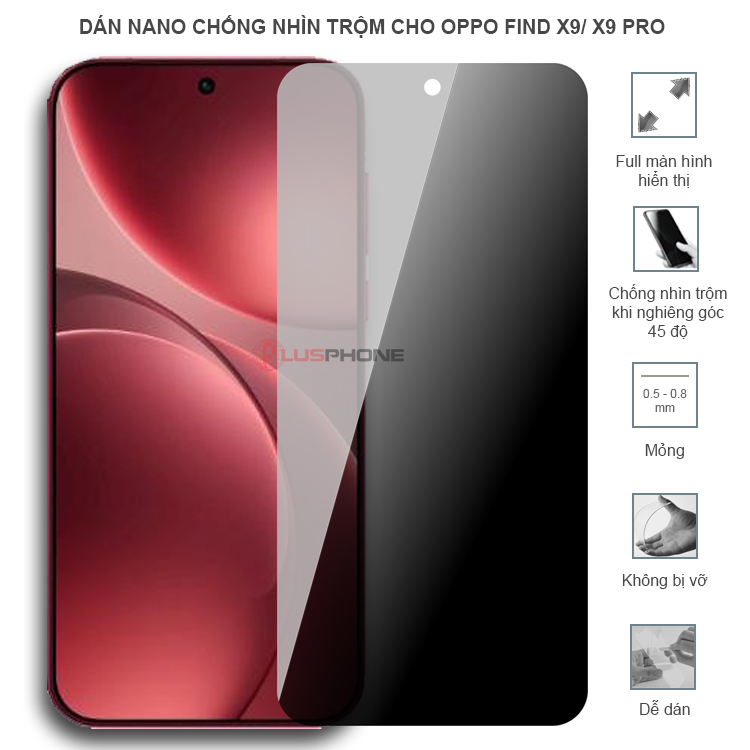 Dán cường lực dẻo chống nhìn trộm độ trong suốt cao cho Oppo Find X9/ Find X9 Pro