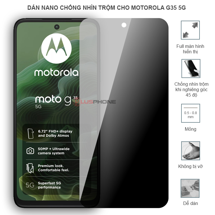 Dán cường lực dẻo chống nhìn trộm trong HD hoặc nhám AG cho Motorola G35 5G