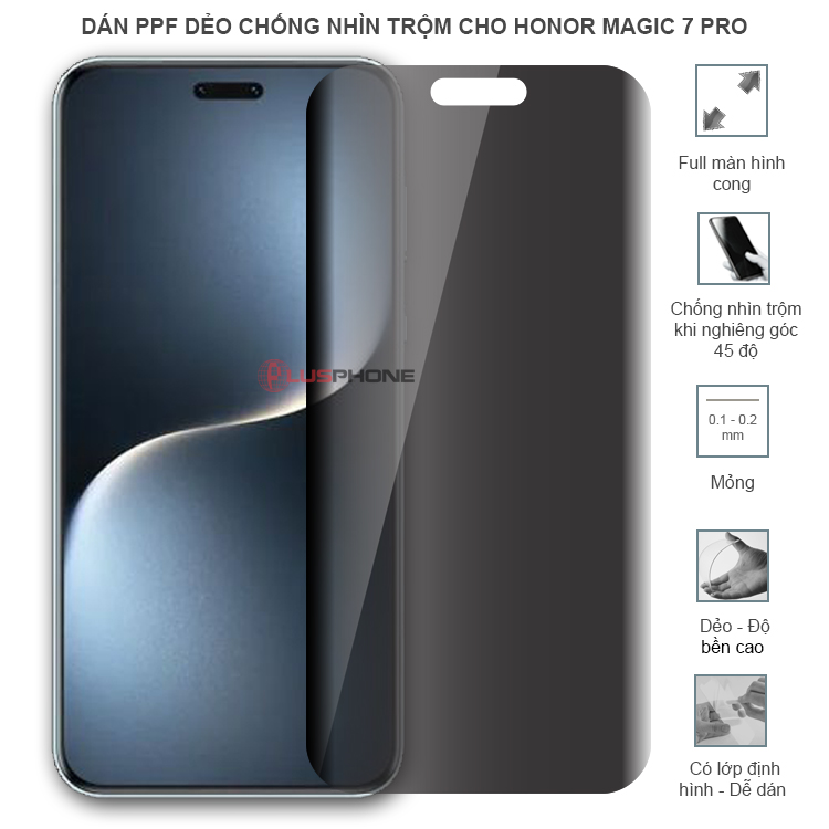 Dán PPF dẻo chống nhìn trộm độ trong suốt cao cho Honor Magic 7 Pro