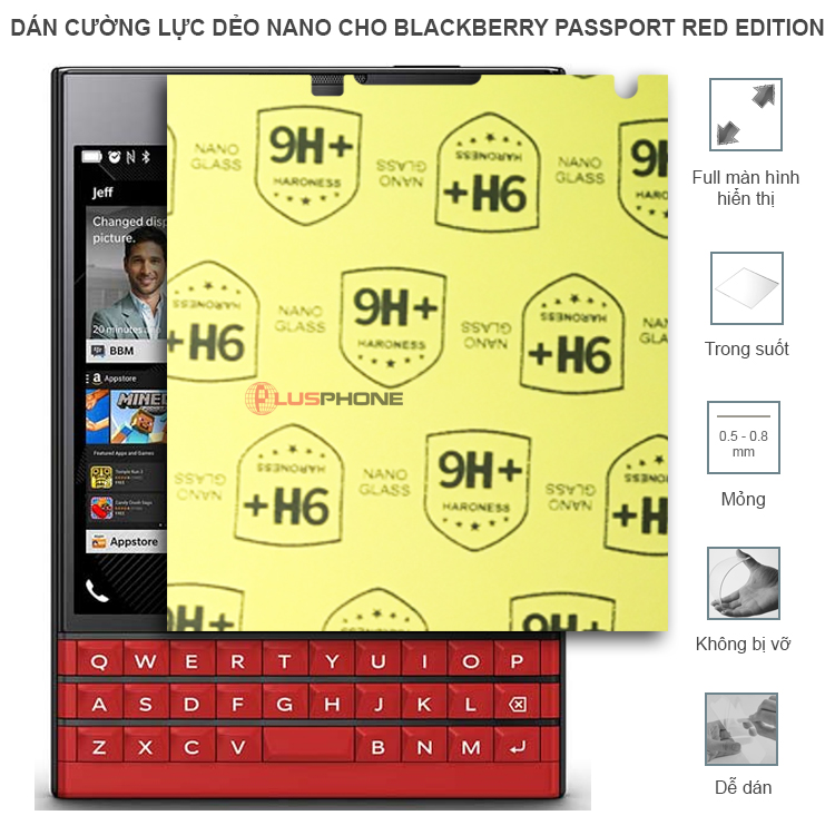 Dán cường lực dẻo trong hoặc nhám cho Blackberry Passport Red Edition