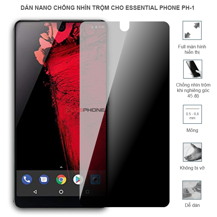 Dán cường lực dẻo chống nhìn trộm trong HD hoặc nhám AG cho Essential Phone PH-1