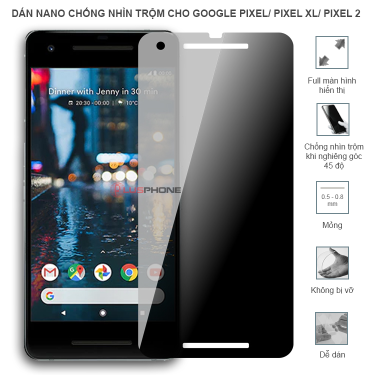 Dán cường lực dẻo chống nhìn trộm độ trong suốt cao cho Google Pixel/ Pixel XL/ Pixel 2
