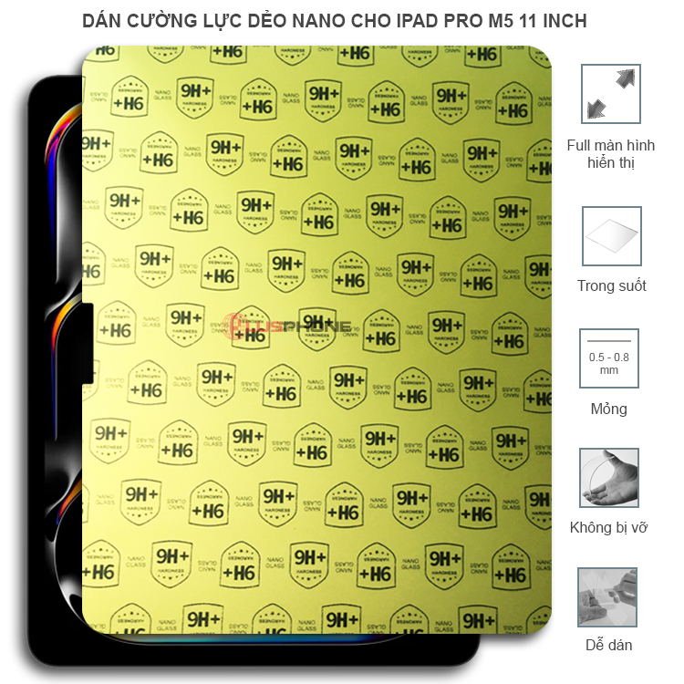 Dán cường lực dẻo trong hoặc nhám cho iPad Pro M5 (11 inch)