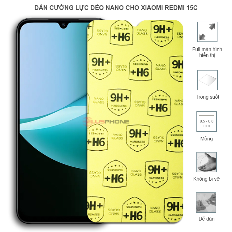 Dán cường lực dẻo trong hoặc nhám cho Xiaomi Redmi 15C