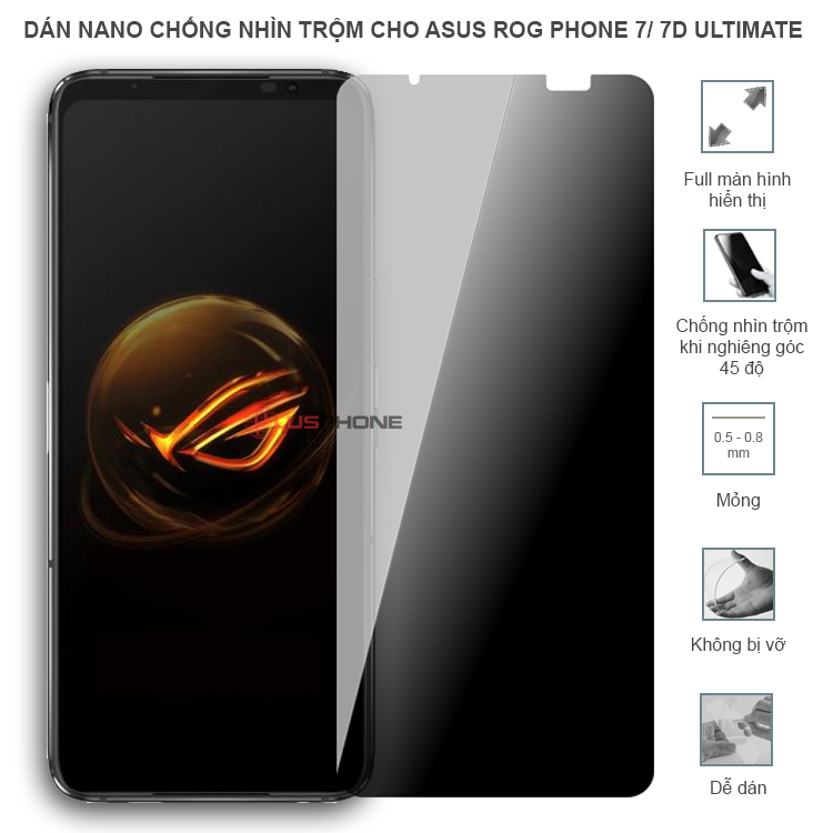 Dán cường lực dẻo chống nhìn trộm trong HD hoặc nhám AG cho Asus Rog Phone 7/ Rog Phone 7D Ultimate
